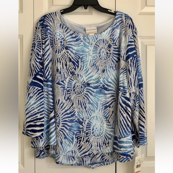 Alfred Dunner Tops - ALFRED DUNNER WOMEN'S TUNIC PLUS SIZE 2X BLUE/WHITE SEASHELL NEPTUNE BEACH PS280